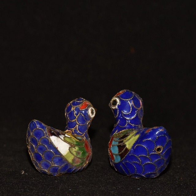 Vintage Cloisonné Enamel Mandarin Duck Figurines - Pair For Sale - Image 9 of 9