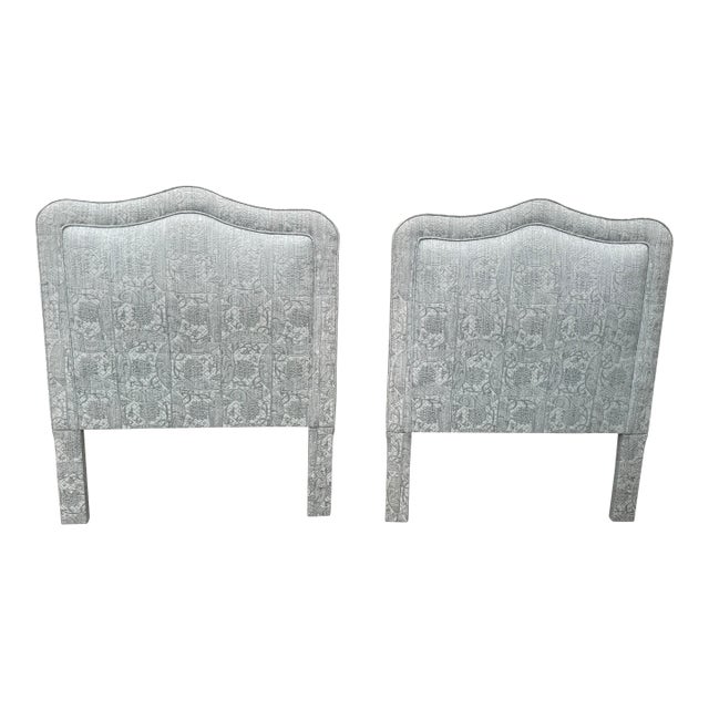 Pair of Vintage Jacquard Upholstered Twin Headboards For Sale