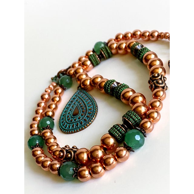 Artisan Solid Copper & Green Aventurine Statement Necklace | Verdigris Patina Pendant | Bohemian Luxe Handcrafted Jewelry For Sale - Image 4 of 18