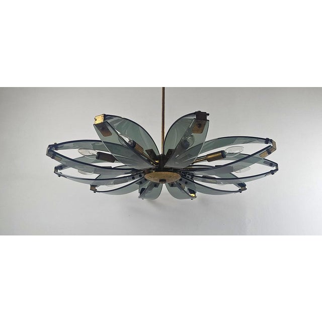 Mid-Century Modern Brass and Glass Chandelier attributed to Fontana Arte, Italy, 1960 For Sale - Image 3 of 12