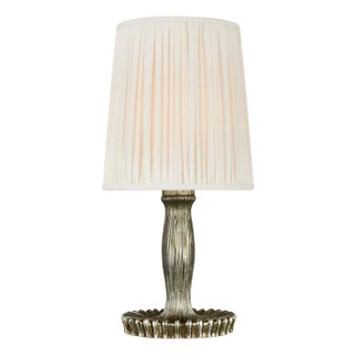 AERIN by Visual Comfort Signature Ovid 14" Cordless Accent Lamp in Silver Lustre with Silk Pleated Shade For Sale