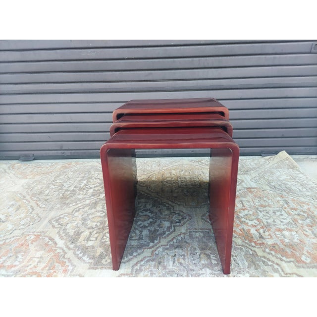 Set of 3 Mid Century Laquered Nesting Tables by Rae Kasian. For Sale - Image 10 of 13