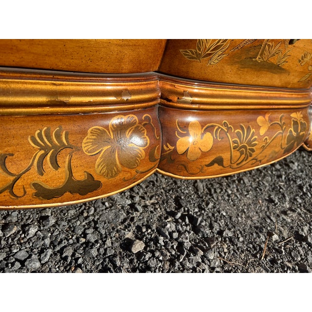 Vintage Hand-Painted Chinoiserie Serpentine Three-Drawer Chest For Sale - Image 15 of 17