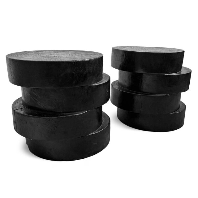 2020s Modern Black Slab Stack Teak Side Table / Stool For Sale - Image 5 of 7