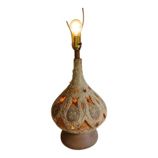 1960s Brutalist Pottery Lamps With Lighted Cut Outs No Shade For Sale