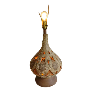 1960s Brutalist Pottery Lamps With Lighted Cut Outs No Shade