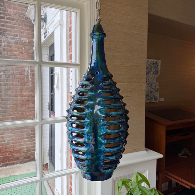 Mid 20th Century Mid Century Modern Glazed Ceramic Swag Light Lantern Brutalist Style For Sale - Image 4 of 9