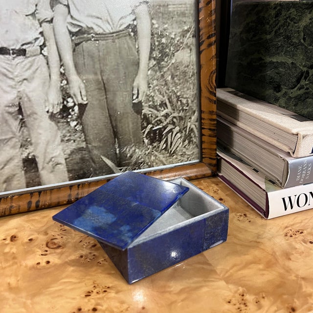 Blue Lapis Lazuli and Marble Stone Rectangular Jewelry or Trinket Box For Sale - Image 9 of 13