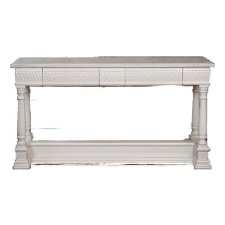 Hand Carved White Console With Marble Top For Sale