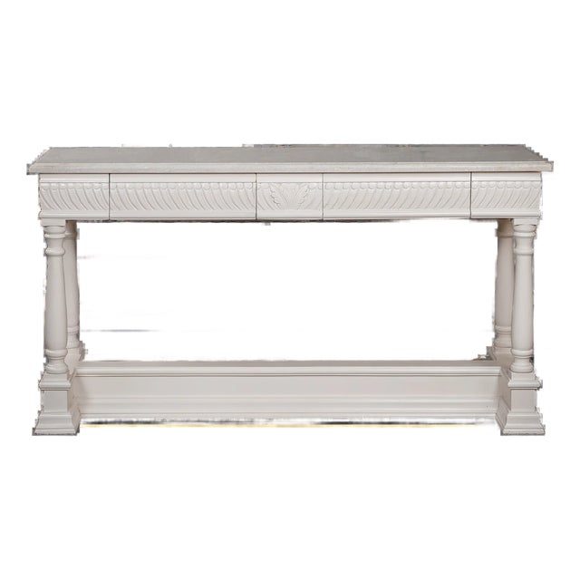 Hand Carved White Console With Marble Top For Sale