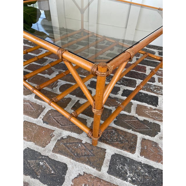 Vintage Coastal Vintage Rattan Coffee Table With Tinted Glass Chairish