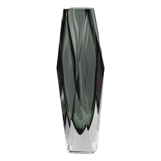 Faceted Murano Glass Vase in Grey, 1950s For Sale