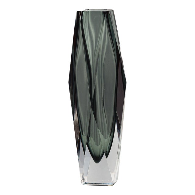 Faceted Murano Glass Vase in Grey, 1950s For Sale