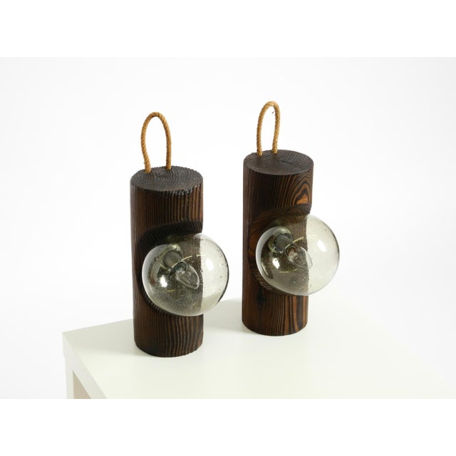Table Lamps in Pine with Glass Globe Lampshade from Temde Leuchten, 1960s, Set of 2 For Sale - Image 4 of 18