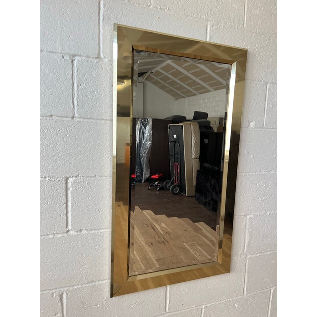 Hollywood Regency Hollywood Regency Brass Framed Mirror With Beveled Glass, Deep Profile Glam Wall For Sale - Image 3 of 9