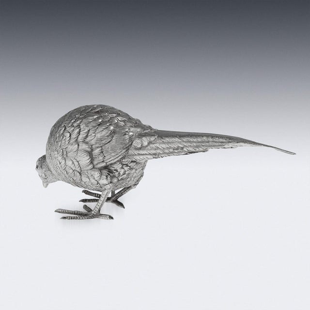 20th Century Italian Silver Pheasant Statues, 1920s, Set of 2 For Sale - Image 4 of 18