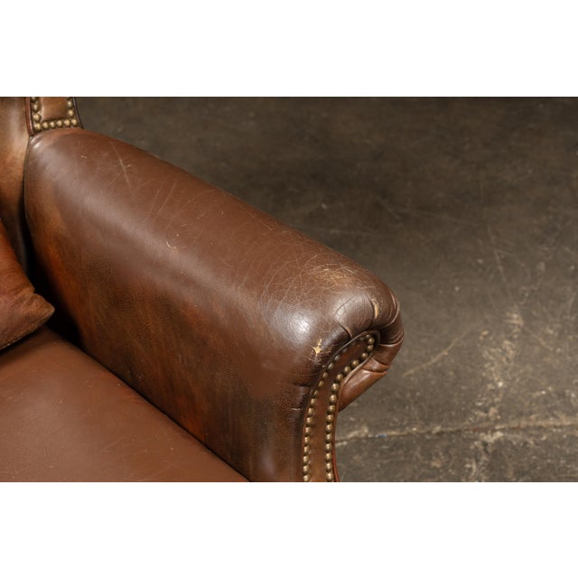 Vintage Wingback Leather Chair With Pillow, Ottoman by Walter E. Smithe For Sale - Image 12 of 18