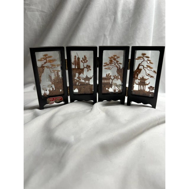 Chinoiserie Chinoiserie Mini Folding Screen Cork Sculpture Asian Design For Sale - Image 3 of 13