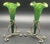 Each piece ranges in height from approximately 7 3/4 to 8 inches. Beautiful pair of glass epergne vases in metal stands....