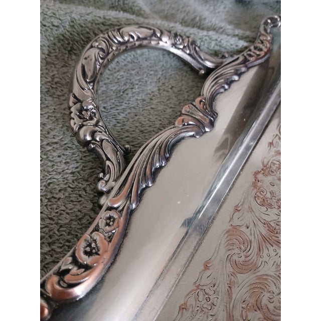1940s Large Silverplate Over Copper Waiter Tray Flowers and Scrolls For Sale In Naples, FL - Image 6 of 7