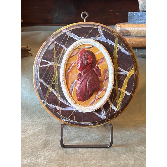 Vintage Neoclassical Faux Marble Cameo Plaque With Painted Intaglio of Josiah Wedgwood I For Sale - Image 13 of 13