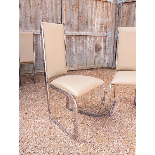 Set of 4 Milo Baughman Style Chrome & Leather Dining Chairs For Sale - Image 12 of 12