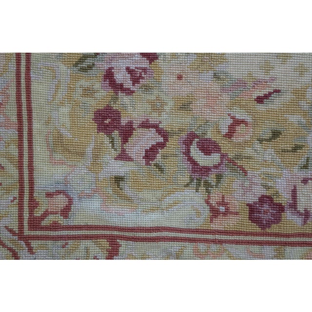 Textile Vintage Floral Rose Needlepoint Textile Tapestry Area Rug 66" For Sale - Image 7 of 17