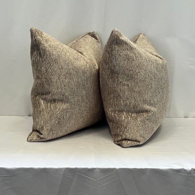 Contemporary Pair 20” Soft Textured Woven Feather/Down Pillows For Sale - Image 3 of 4