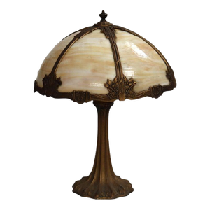 1920 Bradley & Hubbard School Arts & Crafts 6 Panel Slag Glass Lamp