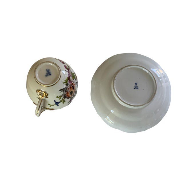 Traditional Antique Meissen Deutsche Blumen Porcelain Tea Cup & Saucer Made in Germany 1860-1924 For Sale - Image 3 of 5