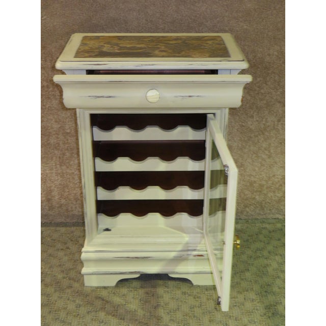 Hand Painted Distressed Mahogany Cottage Style Wine Cabinet With