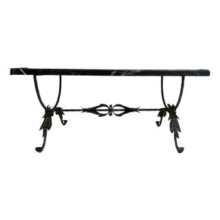 Mid 19th Century Bronze Leaf Table With Black Marble Top For Sale
