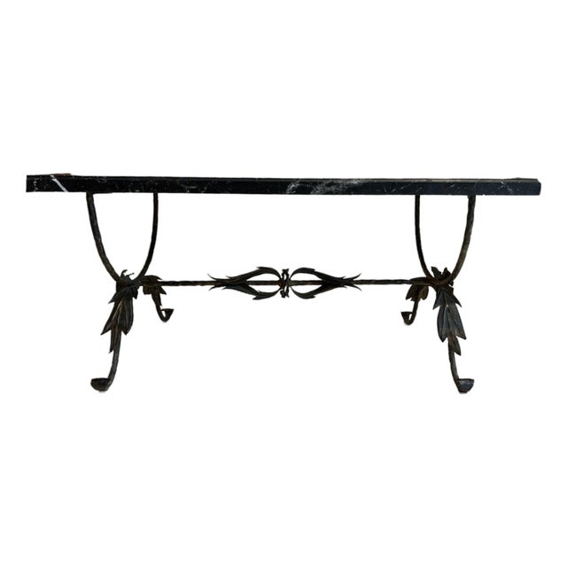 Mid 19th Century Bronze Leaf Table With Black Marble Top For Sale