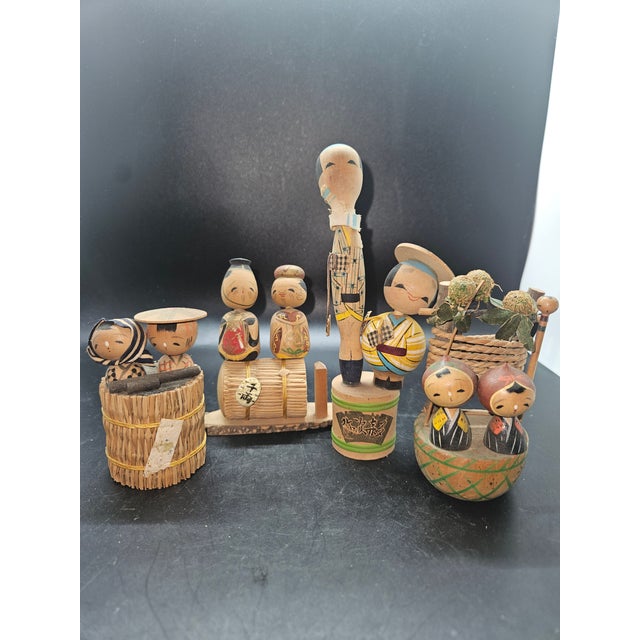 Early Vintage Kokeshi/Sakunami Doll Lot of Four, Handmade Japanese Ornamental For Sale - Image 10 of 10