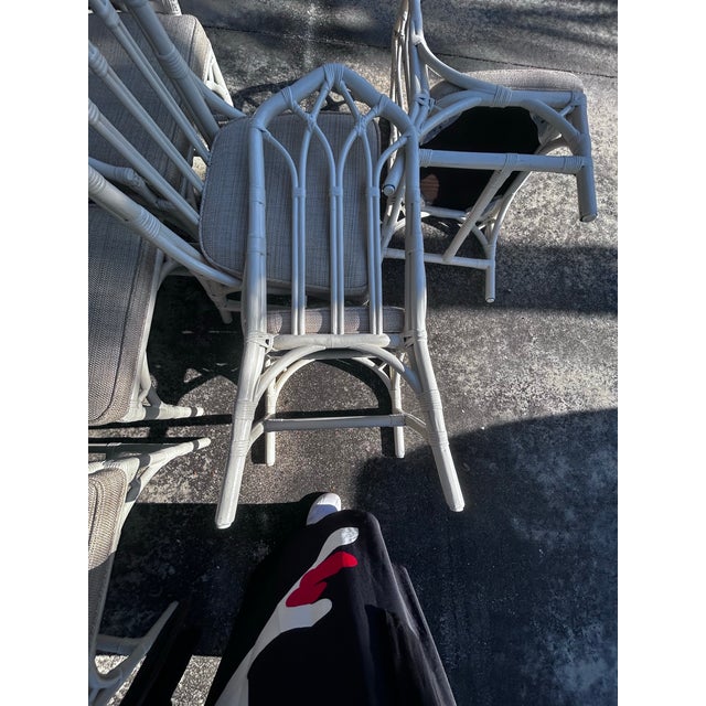 Set of 6 White Rattan Dining Chairs-Coastal Vintage Elegance For Sale - Image 4 of 10
