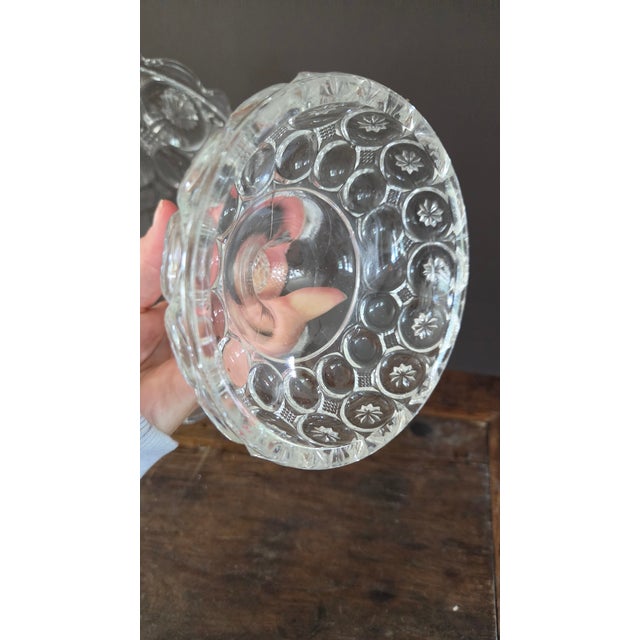 Vintage Daisy & Button Clear Pressed-Glass Pedestal Compote For Sale - Image 15 of 15