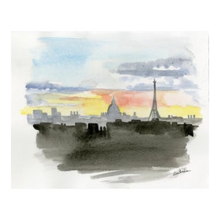 "Paris Sunset" Original Watercolor Painting For Sale