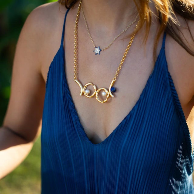 Silver Divine Star of David Blue Enamel Gold Necklace For Sale - Image 8 of 9