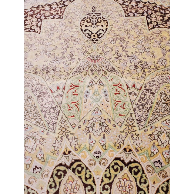 Late 20th Century Rare Finely Woven Persian Silk Qum, Handmade Oriental Rug, Ivory, Brown For Sale - Image 10 of 18