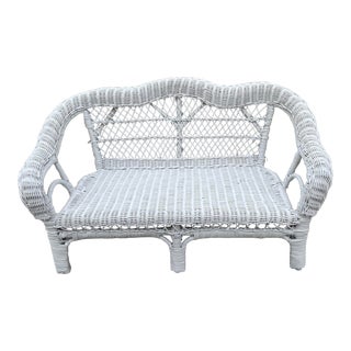Vintage White Wicker Child's Settee For Sale