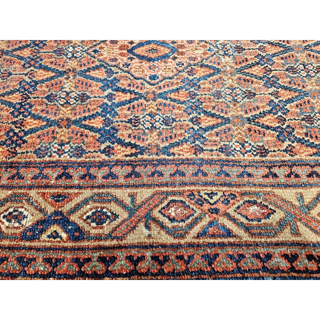Antique Persian Serab Camel Hair Runner Rug, Hand-Knotted Wool, Allover Geometric Pattern, Red & Blue, 3x20 For Sale - Image 13 of 15