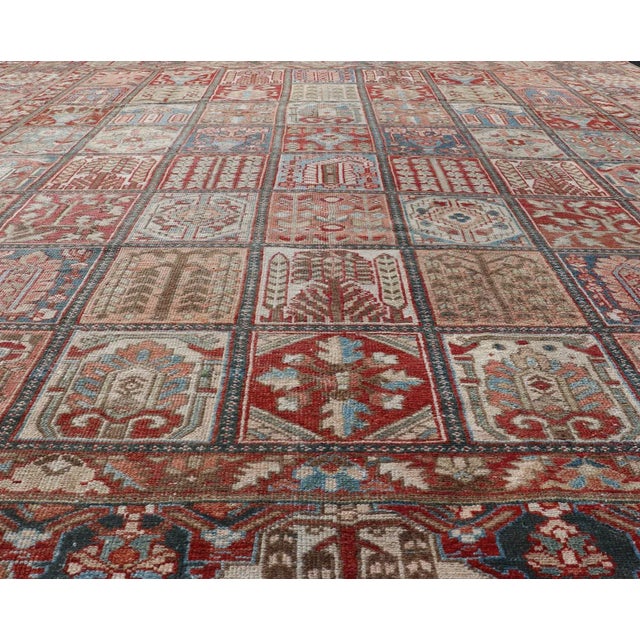 Square Size Persian Large Bakhtiari Rug With All-Over Garden Design in Muted Colors For Sale - Image 4 of 12