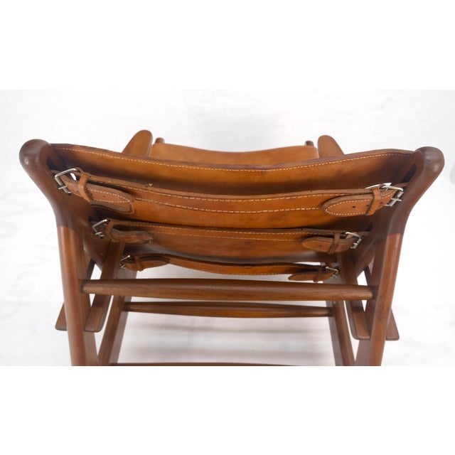 Wood Hunting Chair in Teak Thick Leather Upholstery Lounge Chair MINT For Sale - Image 7 of 18