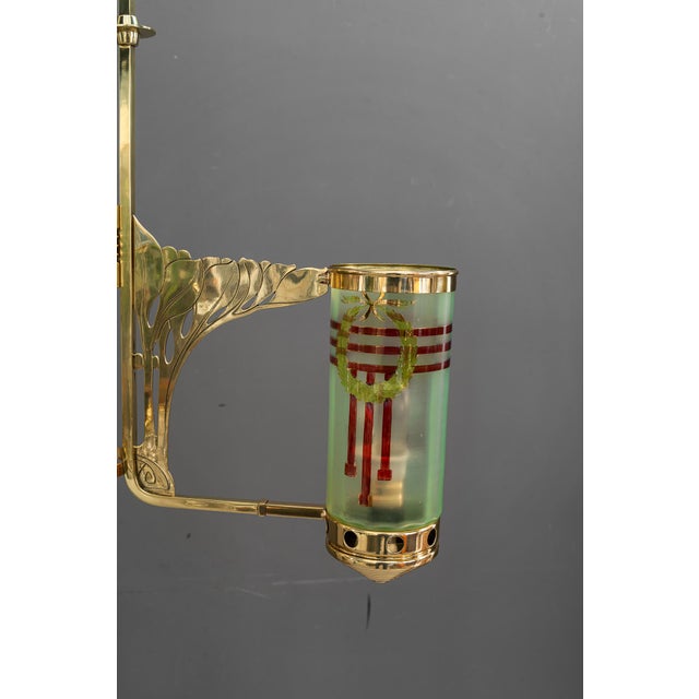 Jugendstil Chandelier with Painted Opaline Glass Shades, Vienna, 1908 For Sale - Image 3 of 18