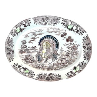 Vintage Turkey Platter Plate Japanese Ironstone Transfer Ware 18in Japan Oval For Sale