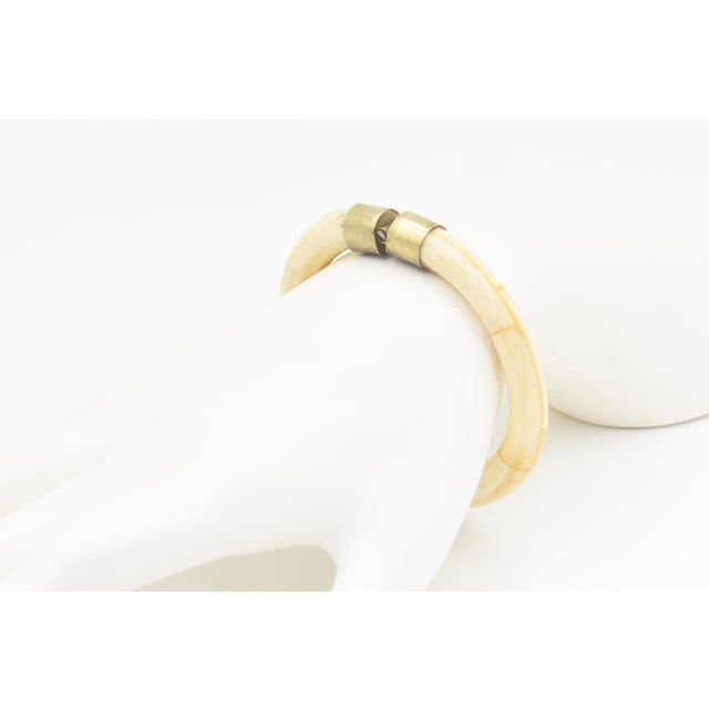 1970s Bone Bangle Bracelet With Gold-Tone Accents For Sale - Image 4 of 10