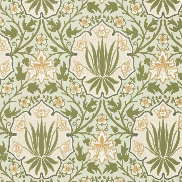 Morris & Co. Iris & Rose Wallpaper in Bayleaf/Weld For Sale