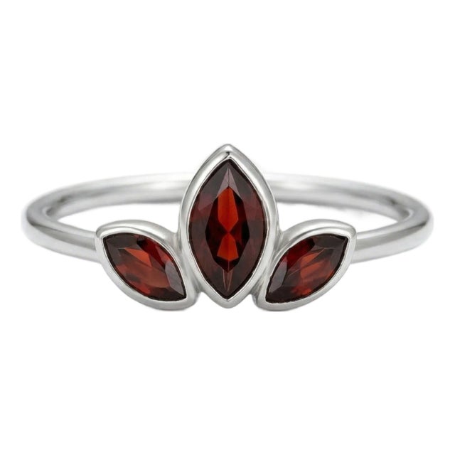 Garnet Lotus 925 Silver Ring • Marquise January Birthstone Ring Us 7 For Sale