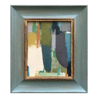 Contemporary Abstract Oil Painting in Vintage Blue Frame For Sale