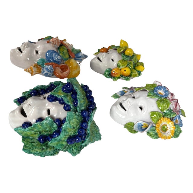 Green 1970 Italian Nd Dolfi Ceramic Four Seasons Wall Masks – Set of 4 For Sale - Image 8 of 9